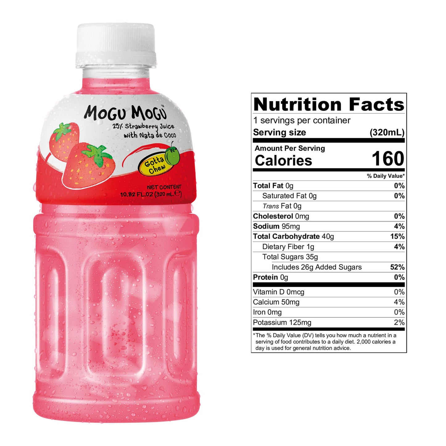 Mogu Mogu Strawberry NATA De Coco Juice, 10.82 Fl Oz (6 Bottles)