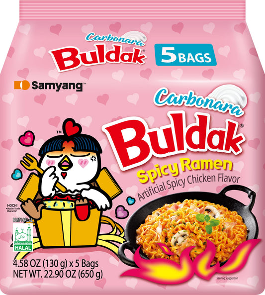 Samyang Buldak Carbonara Hot Chicken Flavor Ramen - Lot de 5 boîtes (650 g)